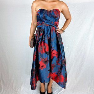 Shoshanna Navy & Red Floral High Low Dress $690
